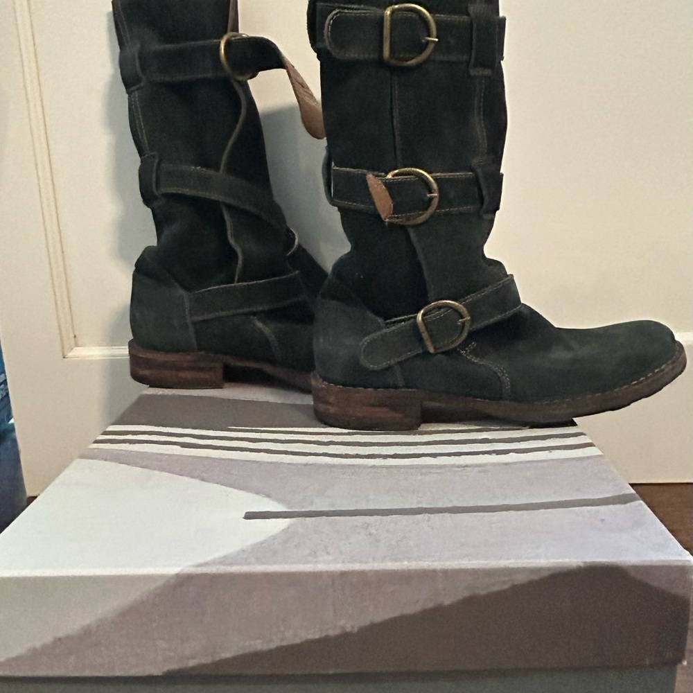 Fiorintini + Baker Black Buckle Knee-High Biker Boot. Custom made